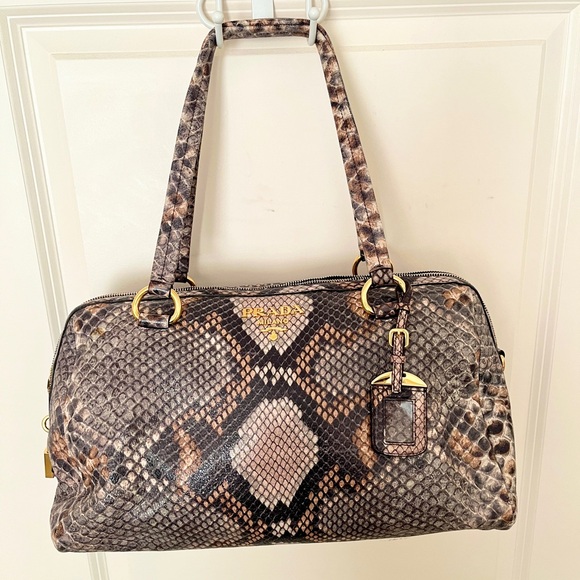 Prada Handbags - PRADA 2009 *As Is* Cervo Lux Leather Python Printed Statement Bag